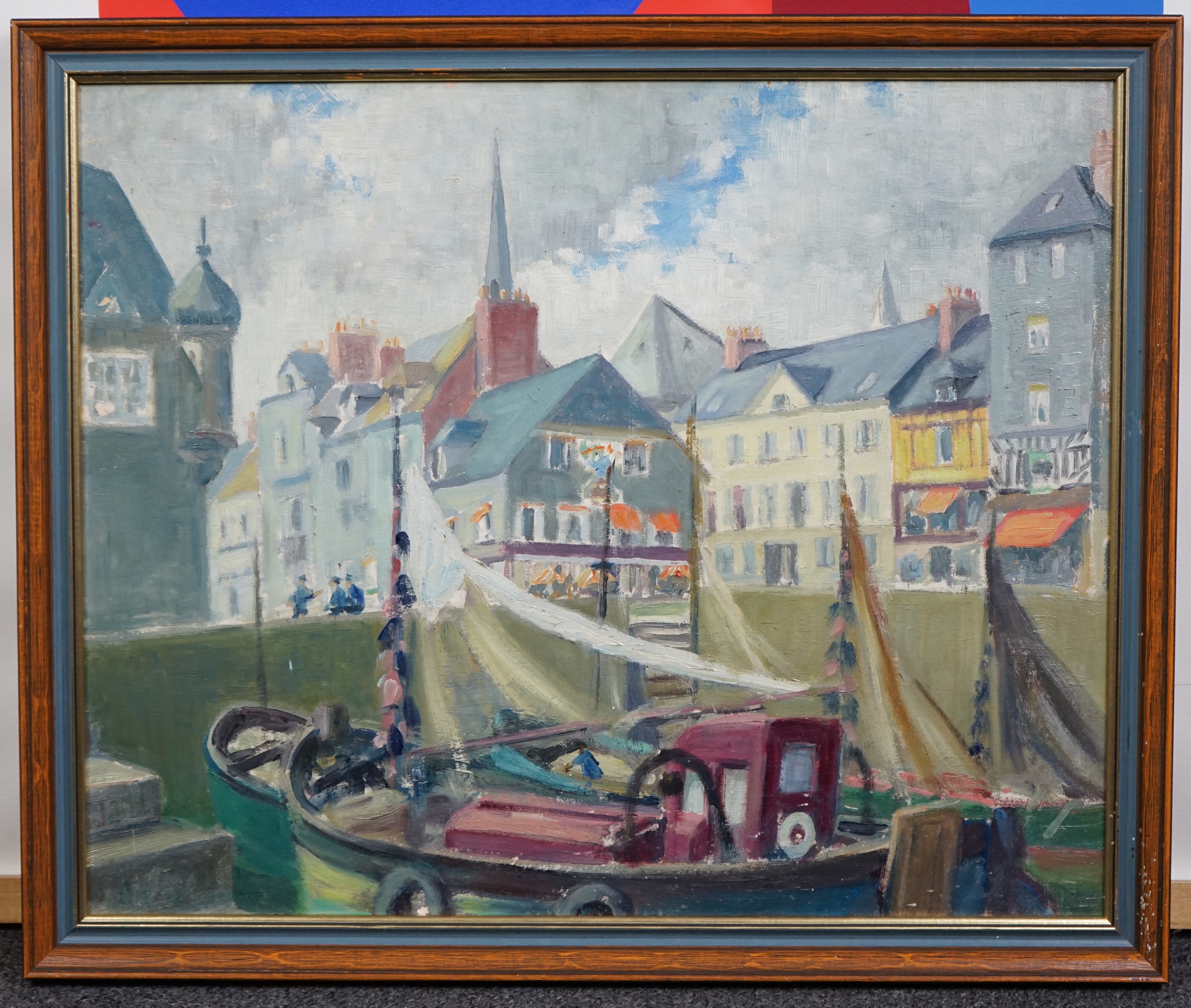 Alfred E. Kerr (1901-1980), oil on board, Fishing boat in harbour, signed, 37 x 45cm